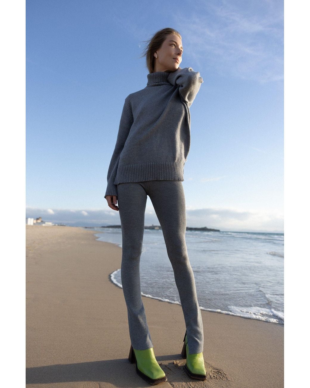 SALANIDA Gray Barra Ribbed 100% Merino Leggings Light