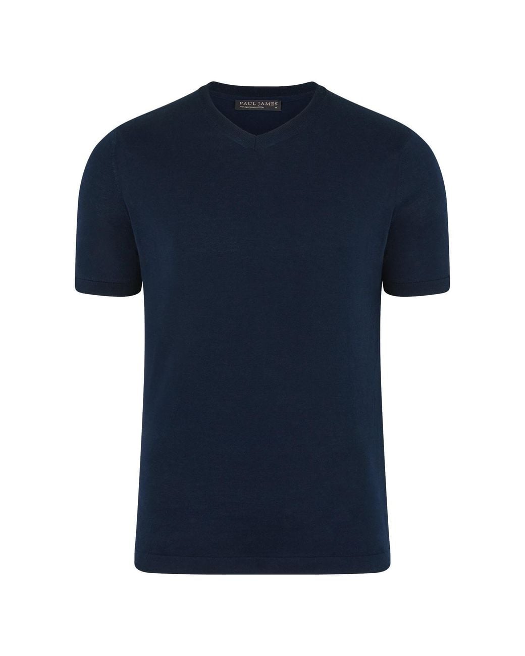 Paul James Knitwear Blue Superfine Mercerised Cotton Adriano V Neck Knitted T-Shirt for men