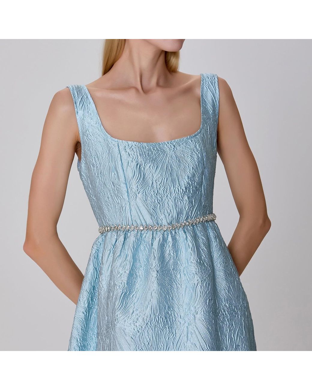 Smart and Joy Blue Fit-And-Flare Textured Jacquard Dress
