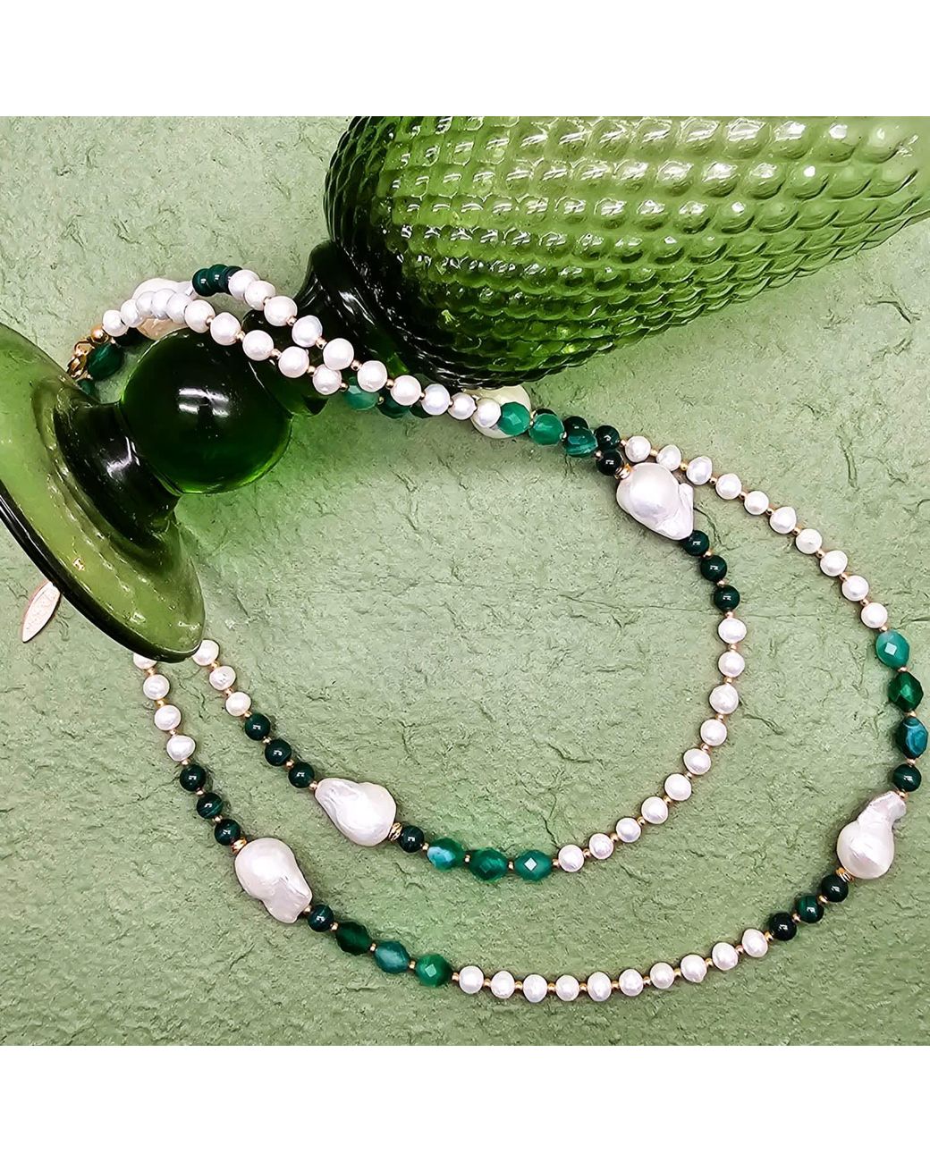 Farra Metallic Baroque Pearls With Gemstone Long Necklace