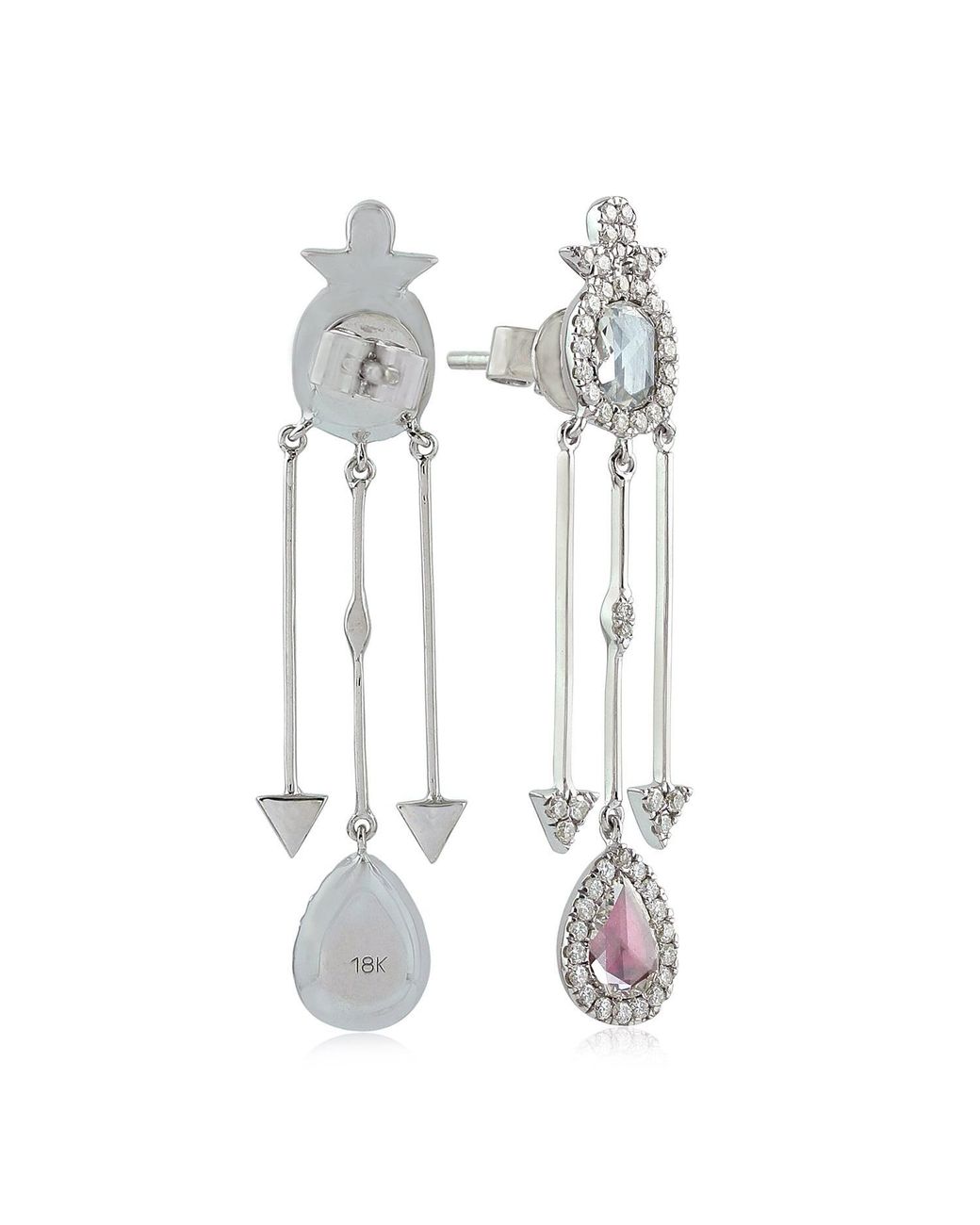 Artisan 18k White Gold Multi Color Diamond Dangle Earrings Designer Jewelry