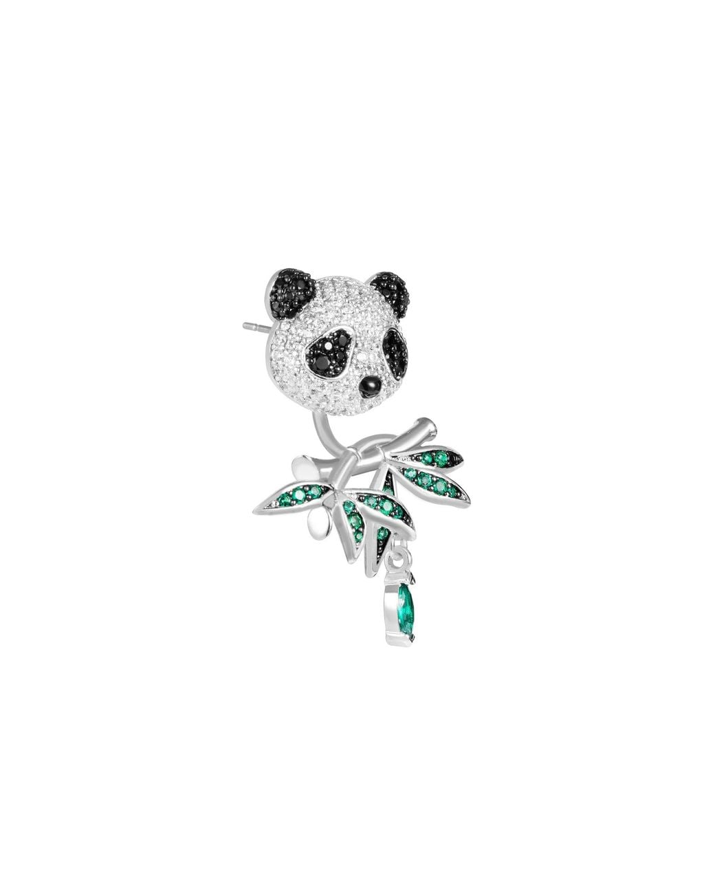 Arte Madrid Green Puffy Panda Convertible Stud Earrings With Drop Charms