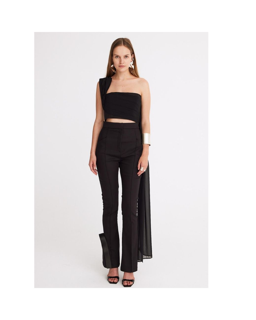 Mirimalist Black Chiffon Draped Bustier