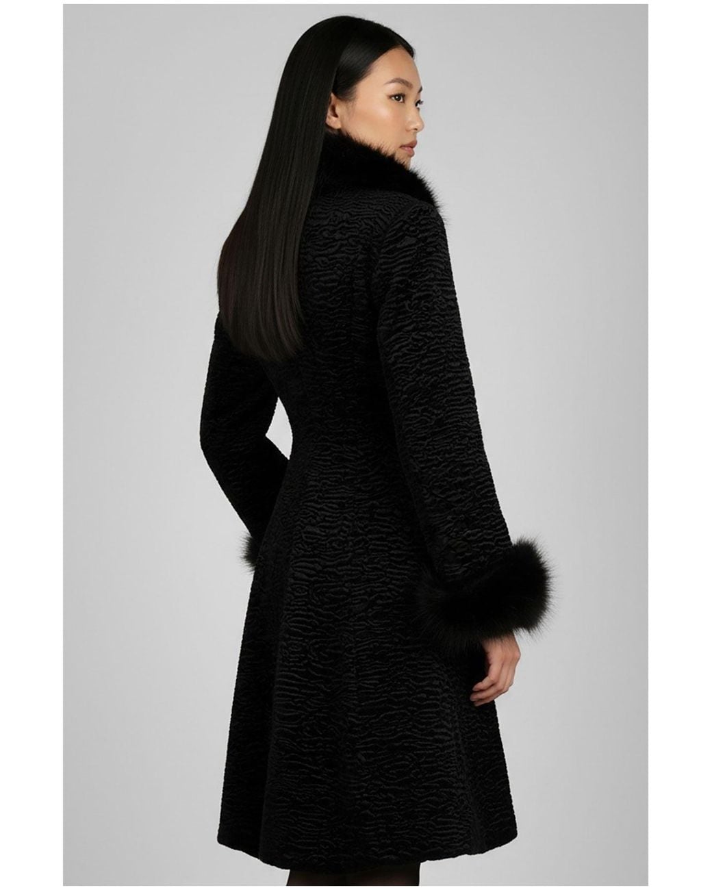 Luna Fashion House Black Textured Coat With Faux Fur Collar & Cuffs, Paula