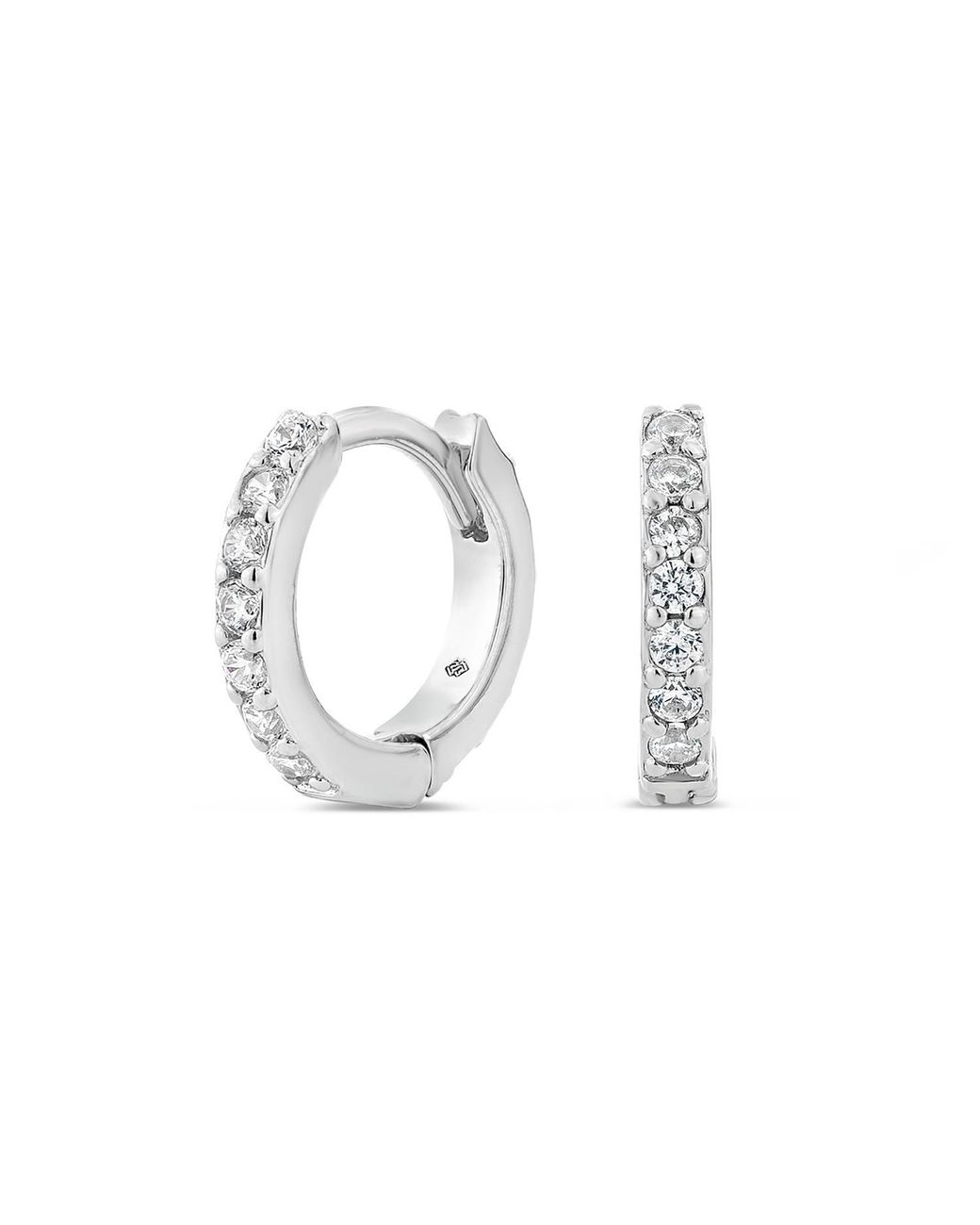 SALLY SKOUFIS Metallic Light Huggie Earrings With Made Cz Diamond Stimulant