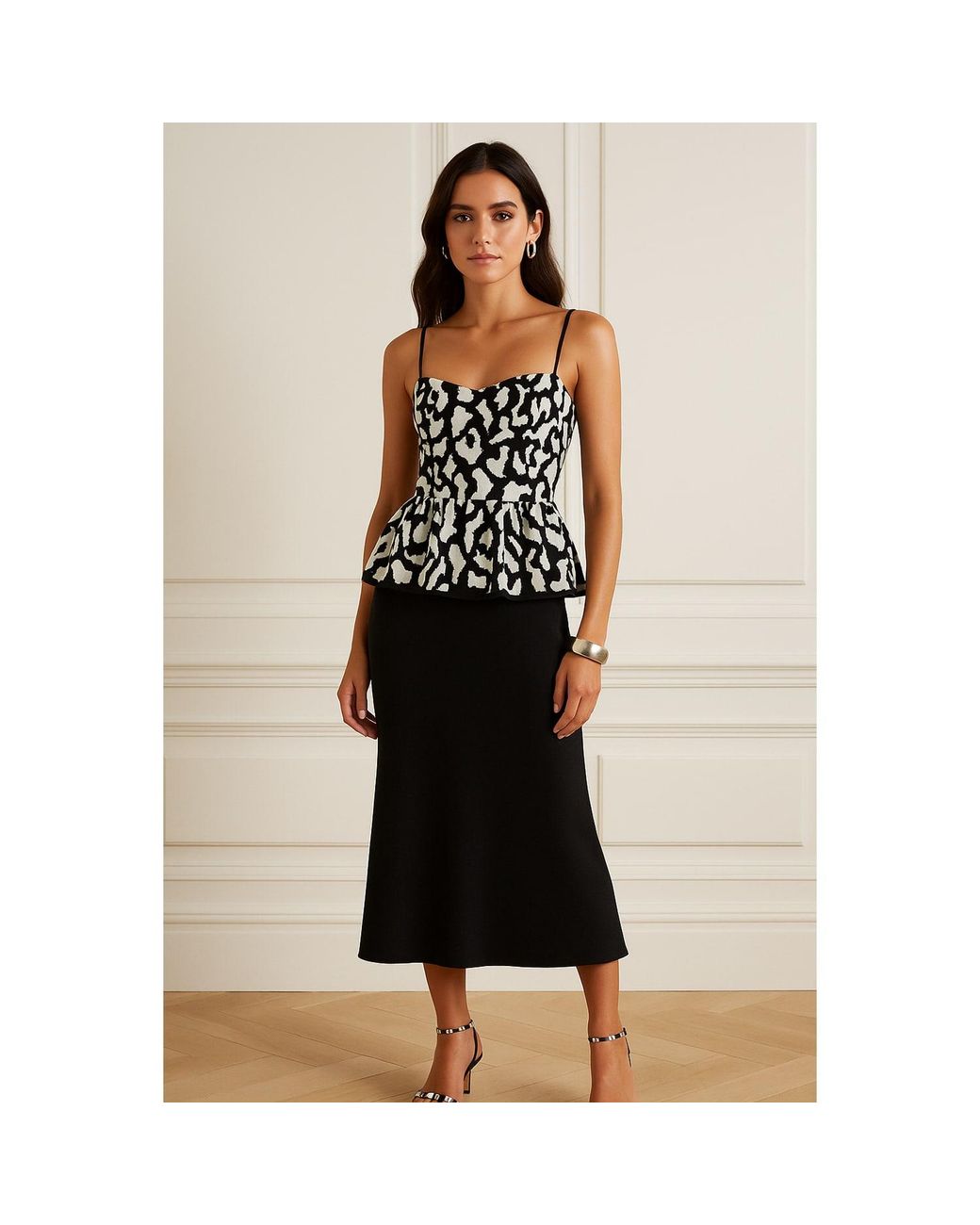 2KStyle Black Kate Animal Print Jacquard Peplum Top