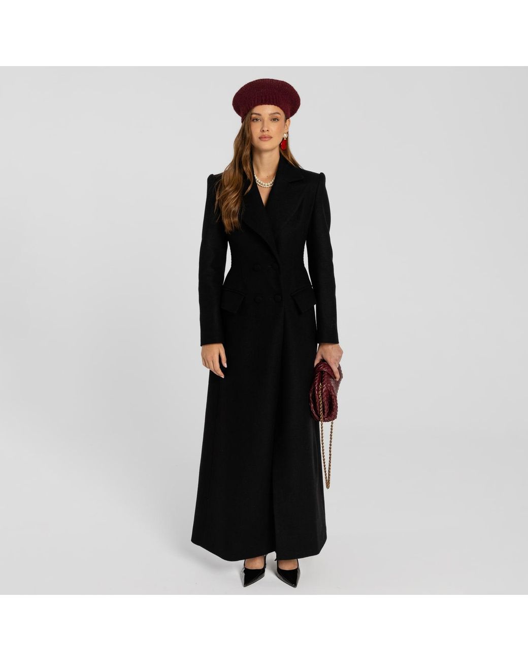 Mandragora Black Wool Double Breasted Long Coat Thoren
