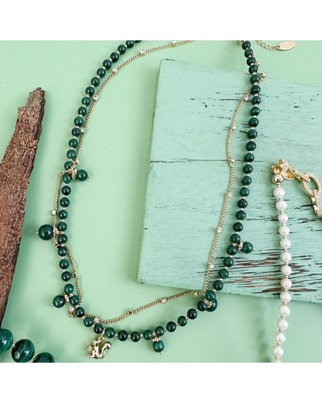 Farra Green Malachite With Chain Simple Necklace