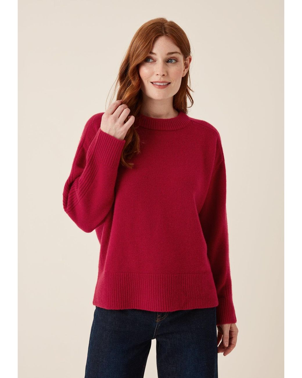 Loop Cashmere Red Cashmere Longline Crew Neck Sweater