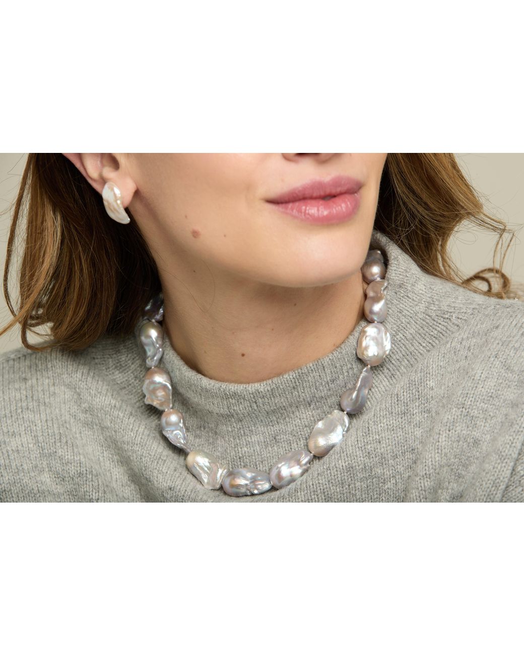 Pearls of the Orient Online Metallic Decus Large Cultured Freshwater Baroque Pearl Necklace