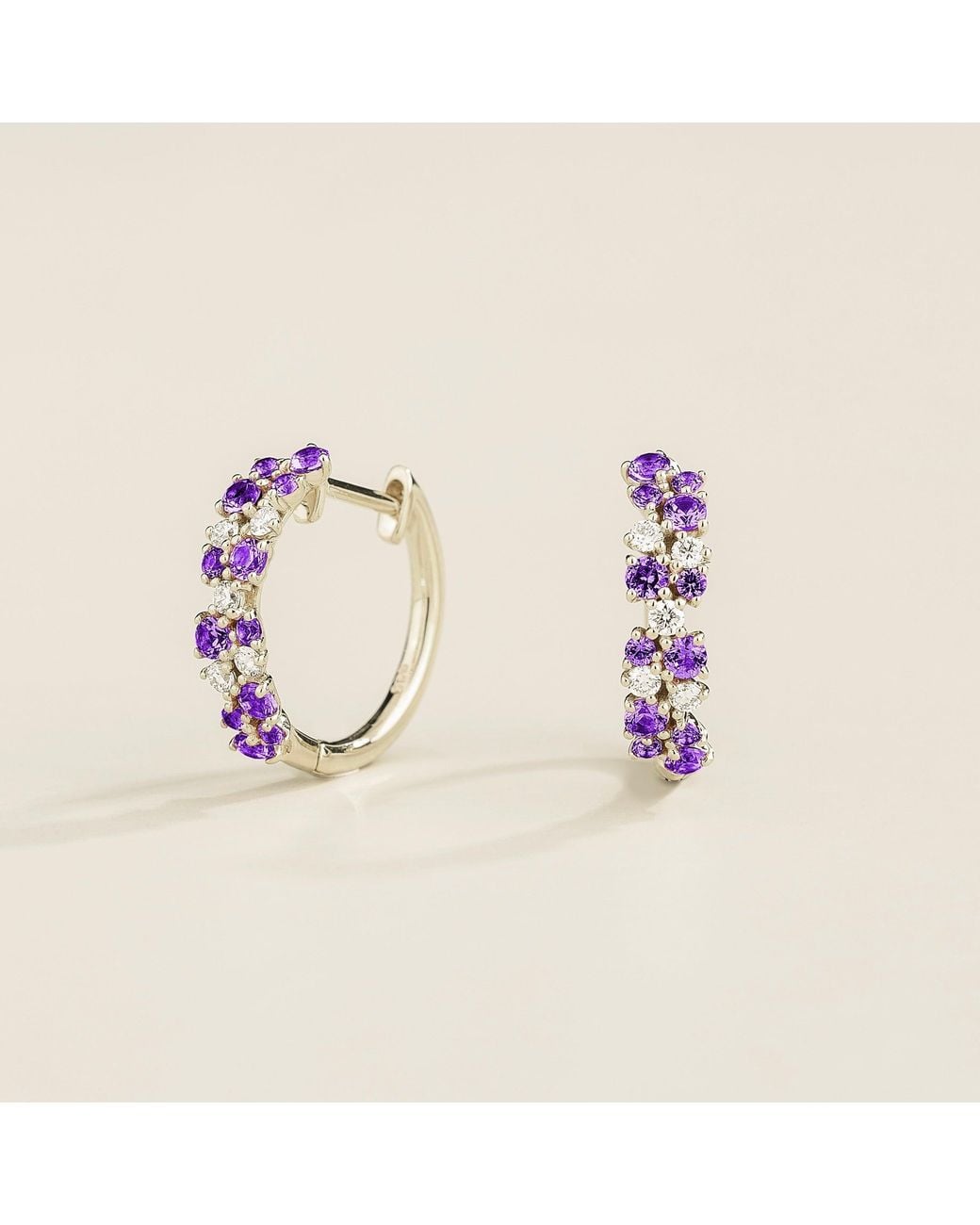 Juvetti Metallic Starry Sapphire & Diamond Cluster Huggie Hoop Earrings