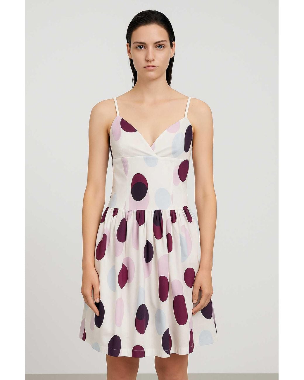 Conquista White Sleeveless Cotton Poplin Polka Dot Dress – Fully Lined