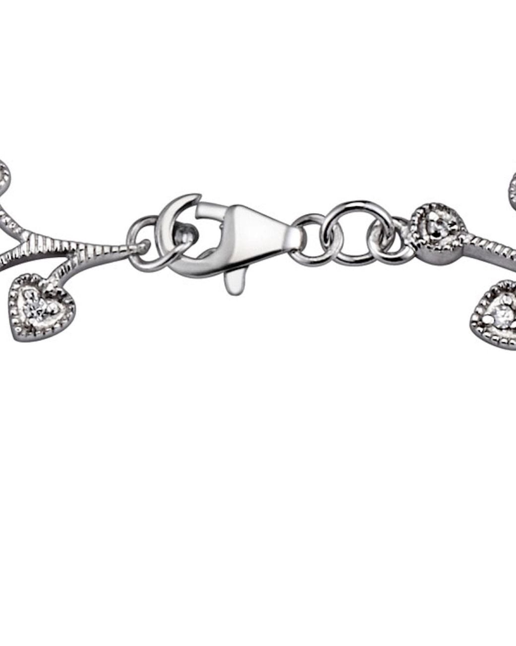 Genevive Jewelry White Sterling Plated With Clear Cubic Zirconia Bracelet With Dangling Pieces