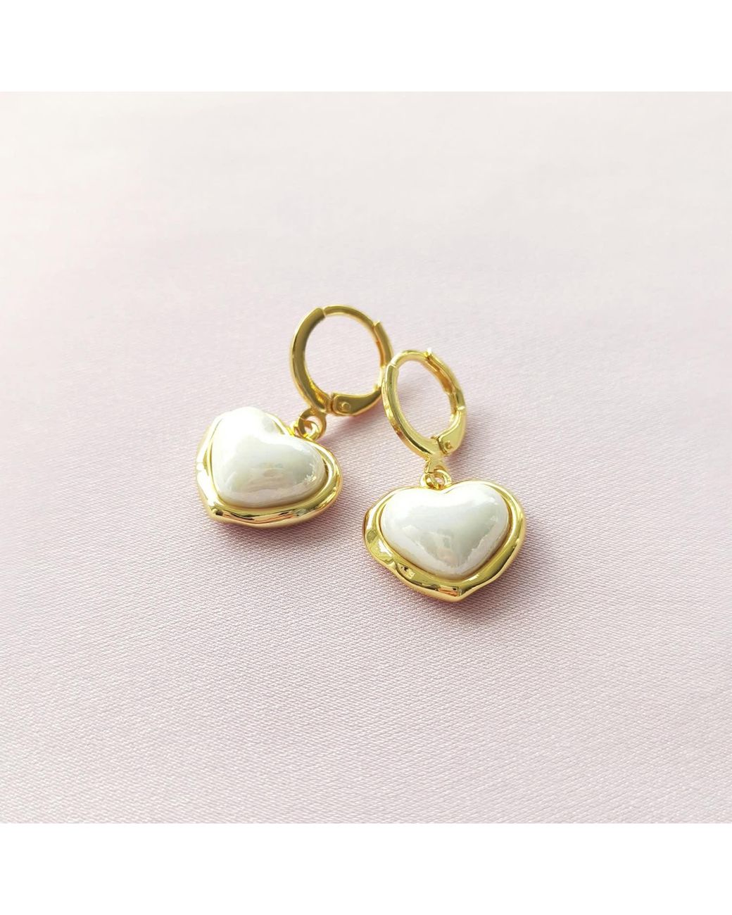 POPORCELAIN Metallic Porcelain Pearly Heart Drop Earrings