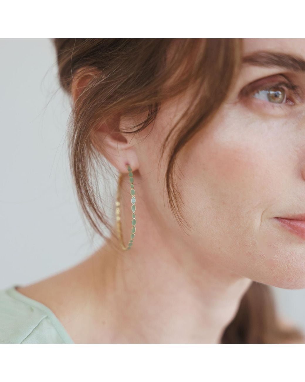Linda Fiore Metallic Adeline Mint Enamel Hoop Earrings Vermeil