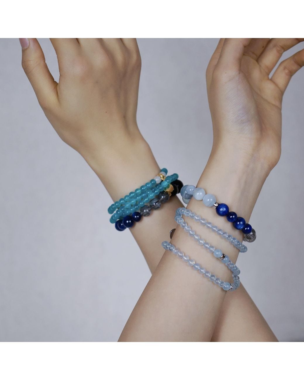 Aurozia Blue Five Elements Water/ Vermeil Aquamarine Waterdrop Pendant Three Layered Crystal Bracelet & Necklace