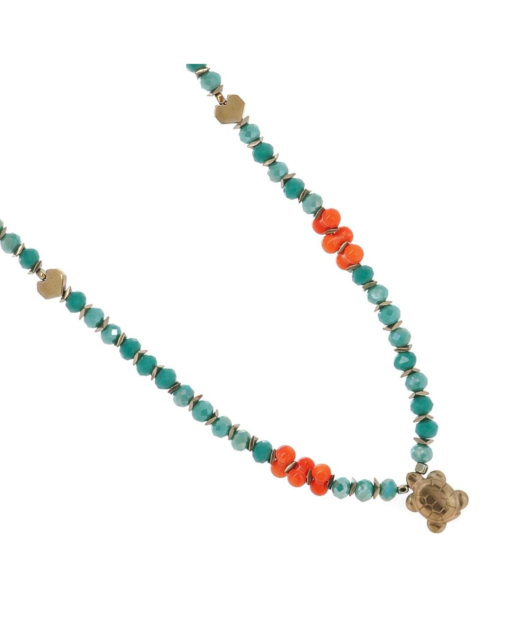 Ebru Jewelry Blue Turtle Blessing Crystal & Coral Beaded Necklace