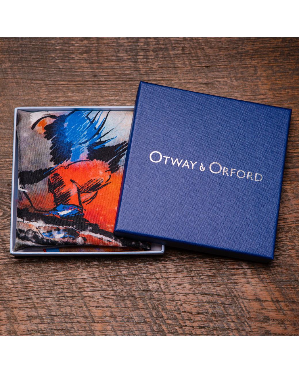 Otway & Orford Blue 'The Jump' Skiing Silk Pocket Square. Full-Size for men