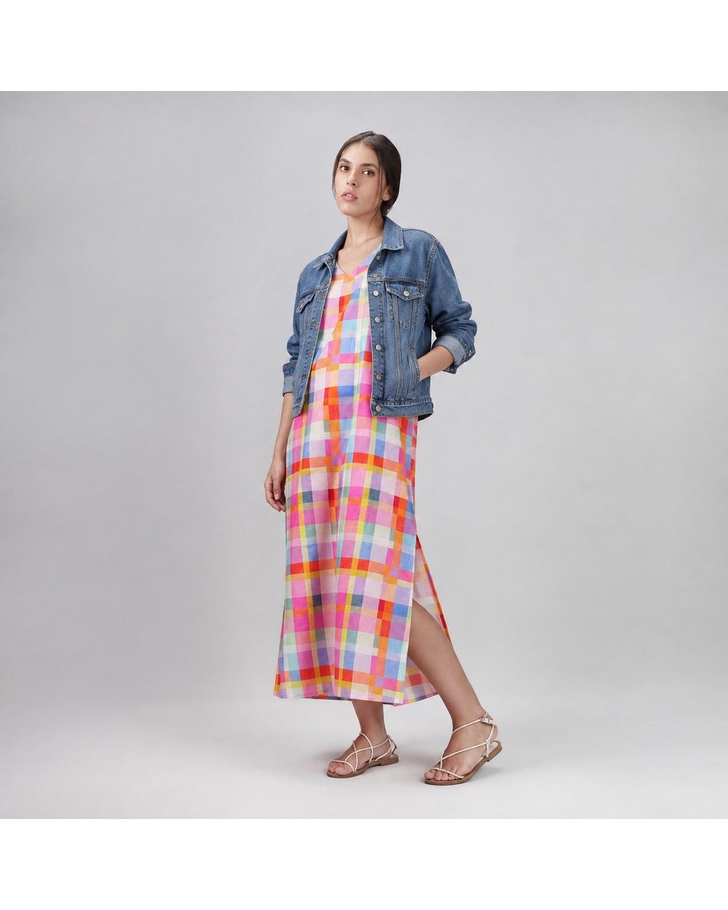 DHARA SHETH DUBAI Red Palette Picnic Long Kaftan Dress With Side Slit