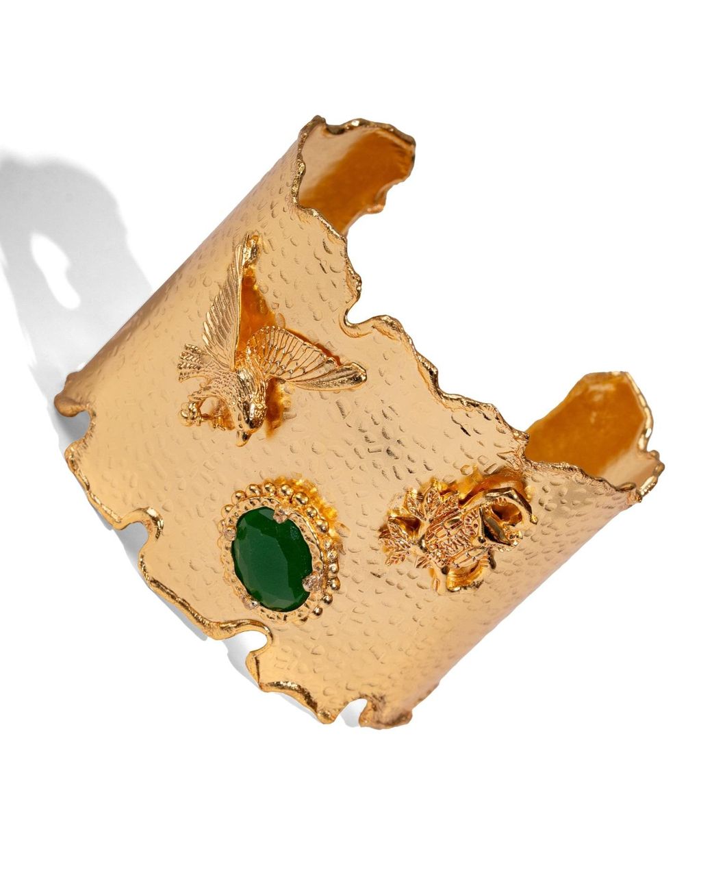 Ebru Jewelry Metallic Emerald Wisdom Eagle & Owl Cuff Bracelet