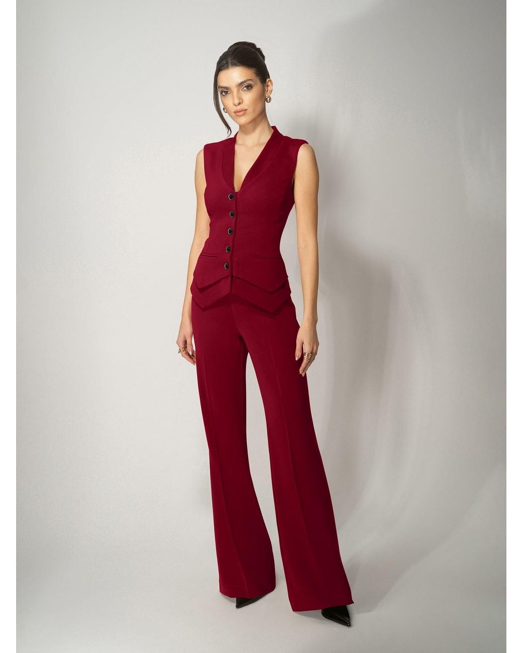 Tia Dorraine Red Fitted Waistcoat & Trousers Set