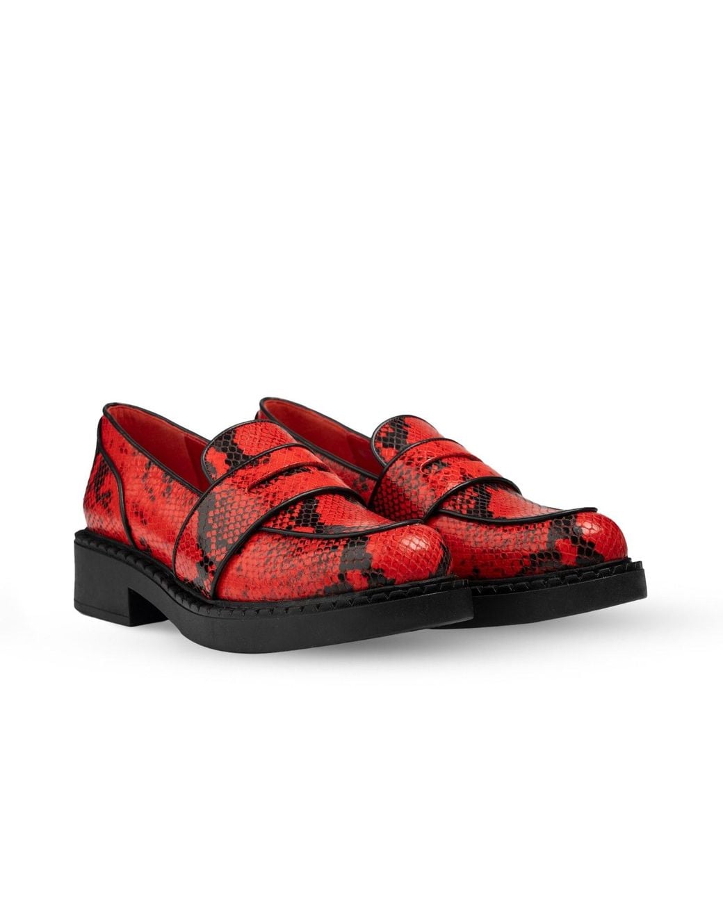 Rosamund Muir London Red Stratford & Snake Print Loafers