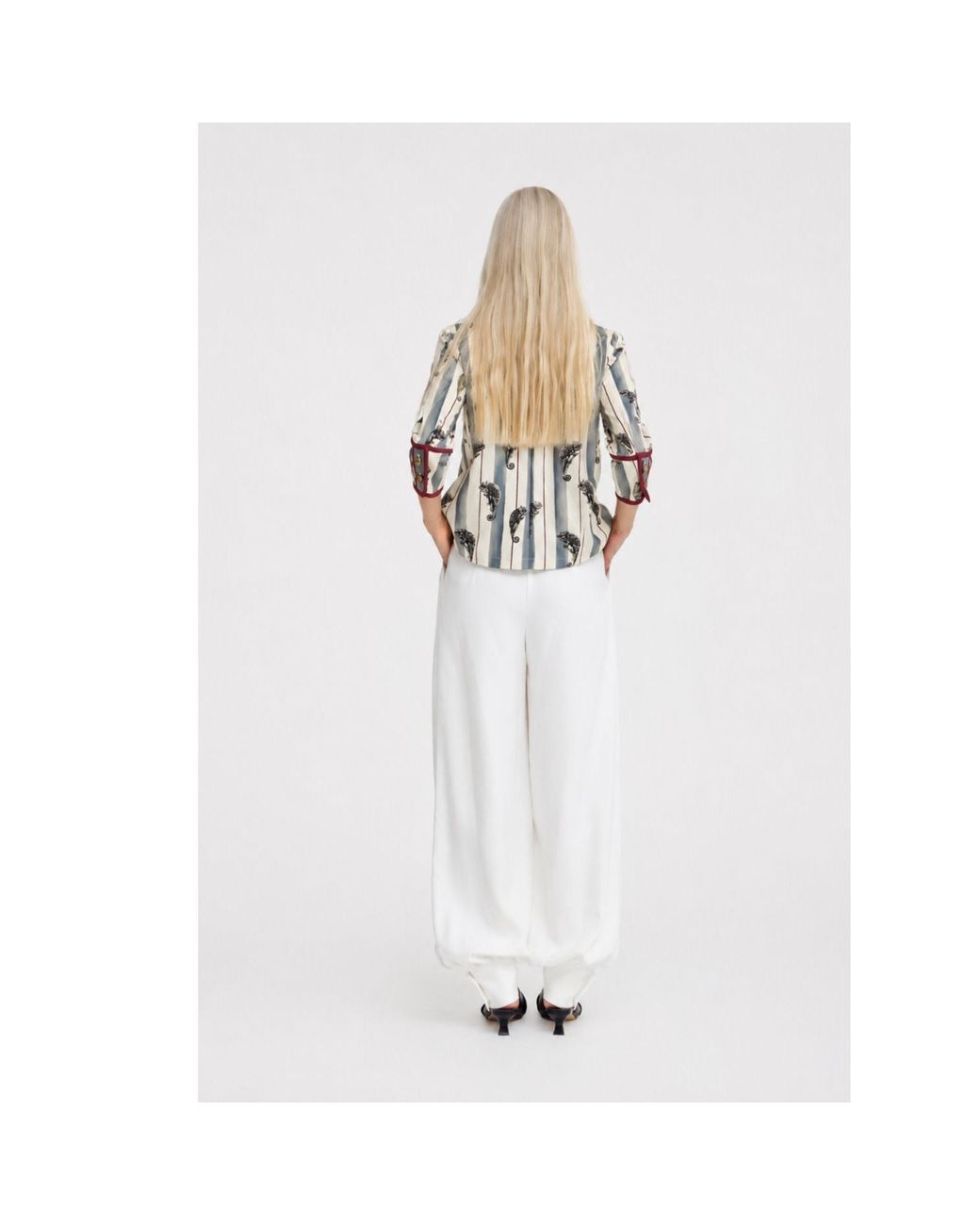 Julia Allert Blue Neutrals Striped Chameleon Blouse With Cuffs