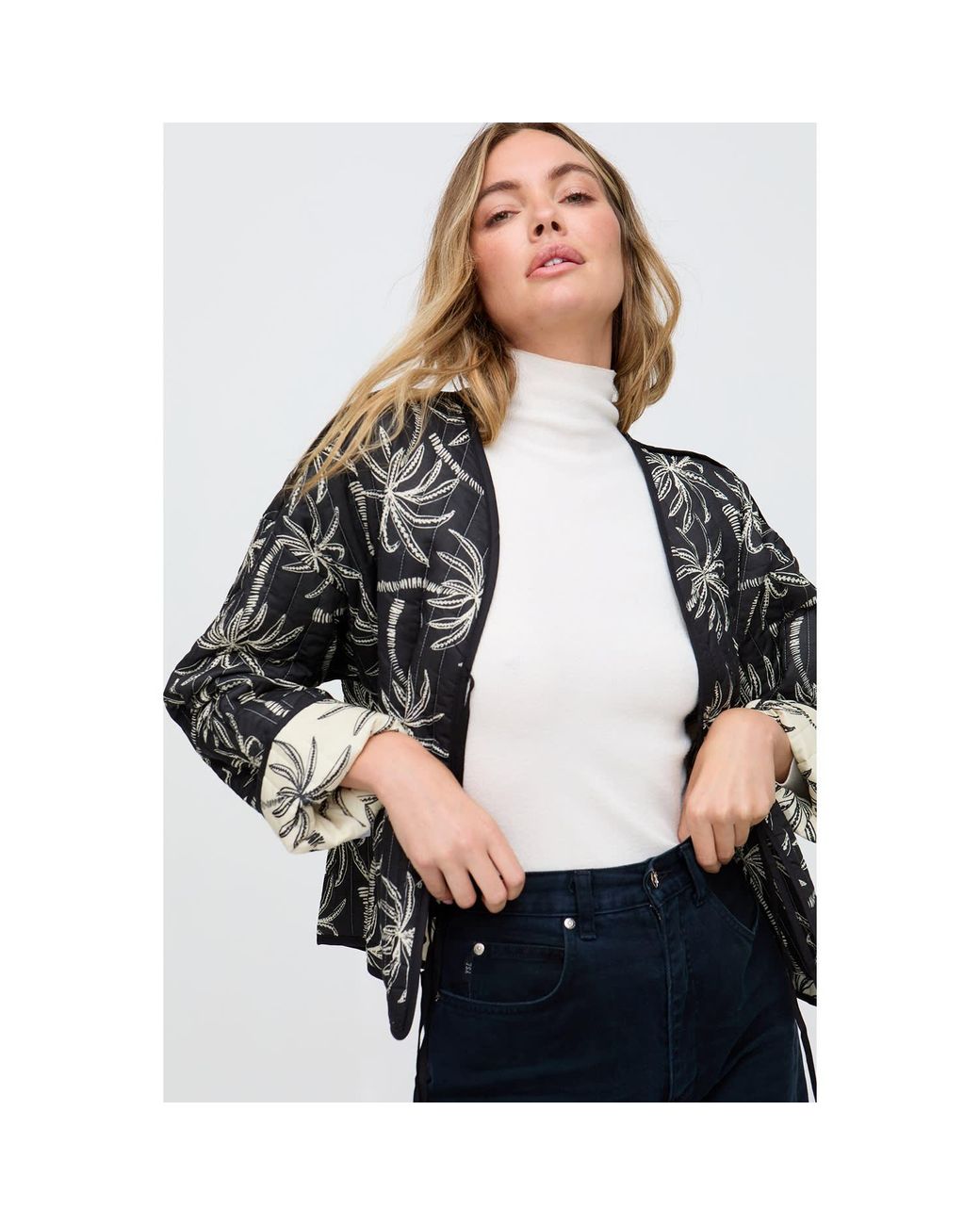 Raffya Multicolor Felicity Palm Print Reversible Jacket