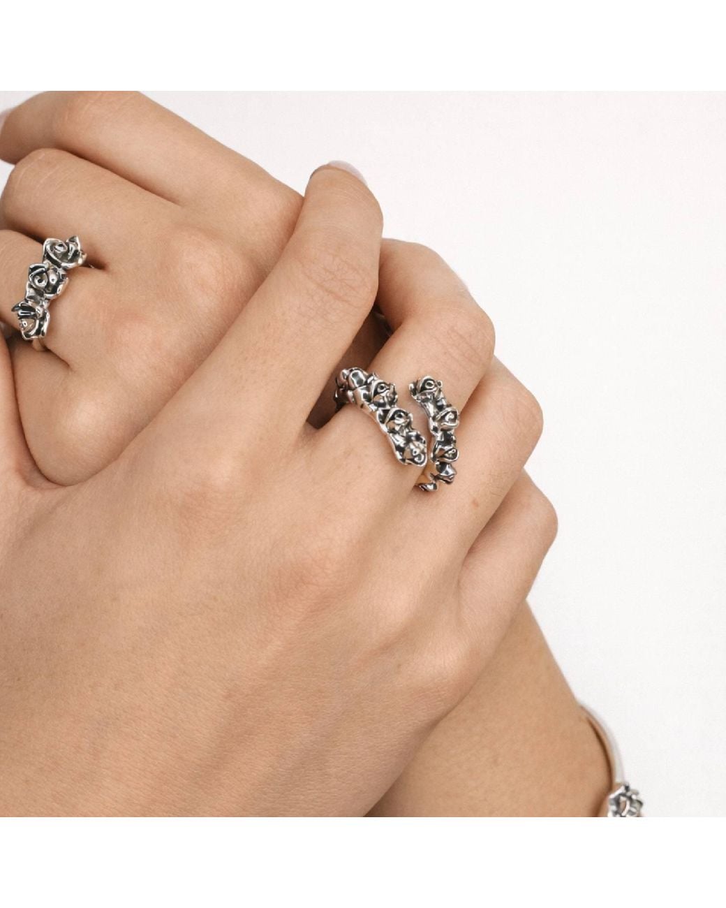 Unaloe Metallic Rose Buds Ring Sterling – Handmade Statement Ring For
