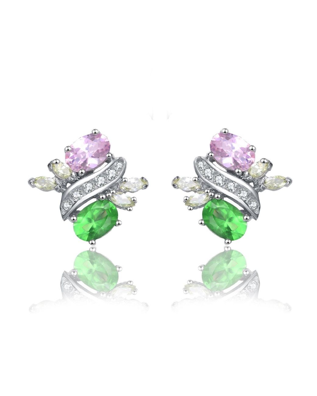 Genevive Jewelry Green Cubic Zirconia Sterling Plated And Earrings