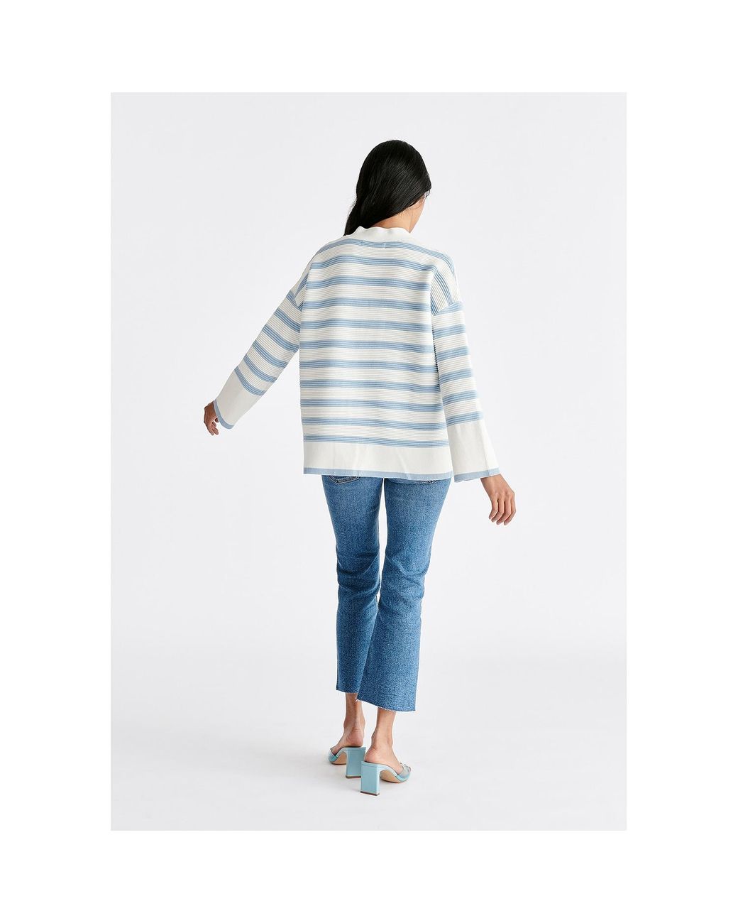 Paisie Blue Striped Ribbed Cardigan