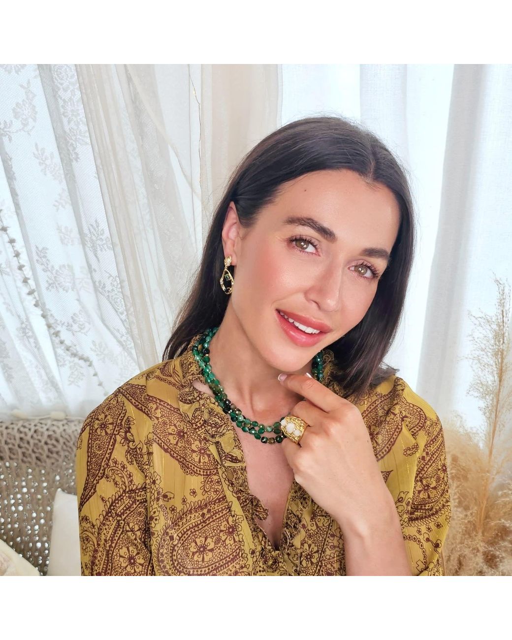 Farra Metallic Elegant Epidote And Agate Drop Earrings