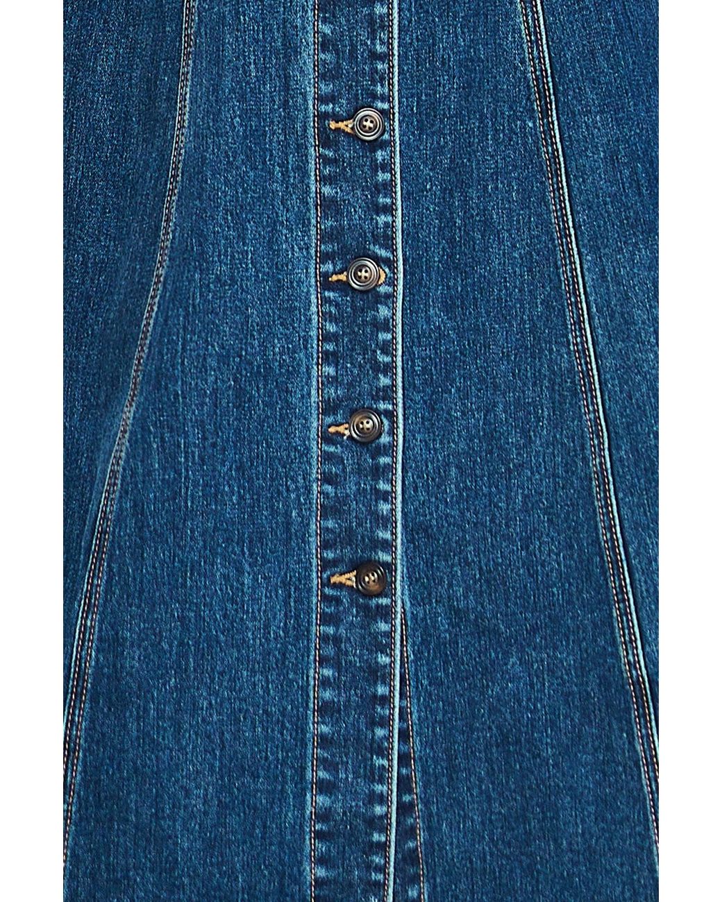 Yumi' Blue Stretch Denim Panel Fitted Dress