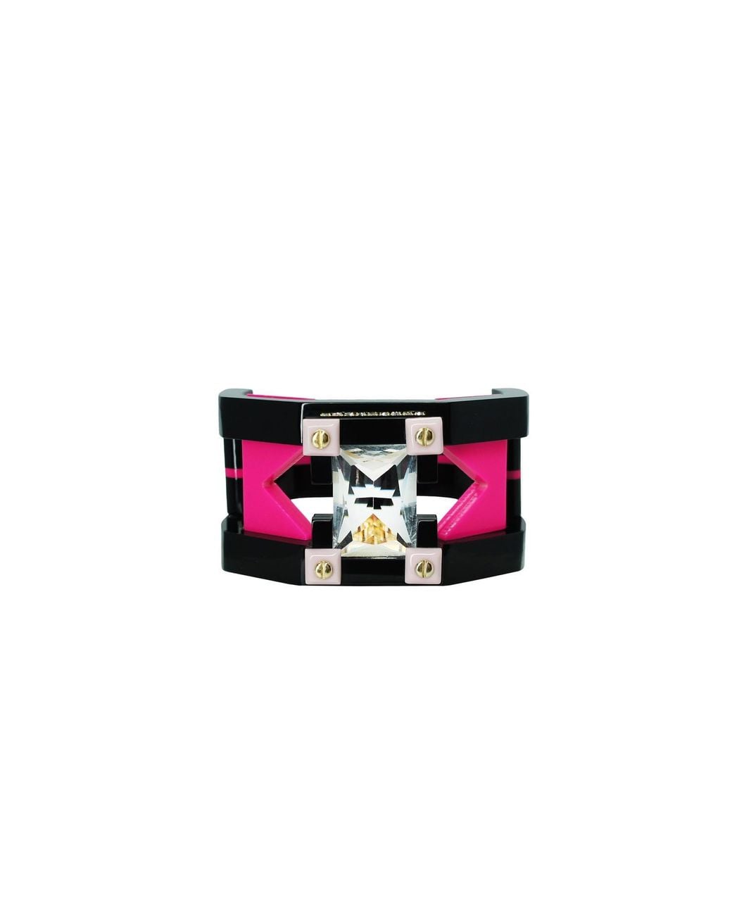 Gissa Bicalho Red Handmade Acrylic Bracelet Deco Rectangular Shaped Stone