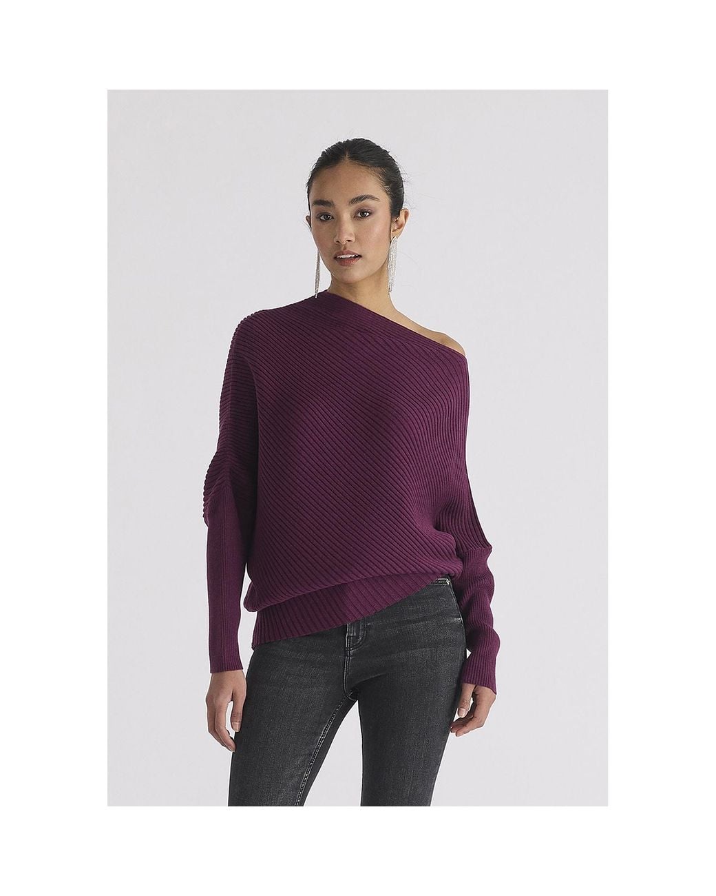 Paisie Purple Draped Asymmetric Knit Jumper