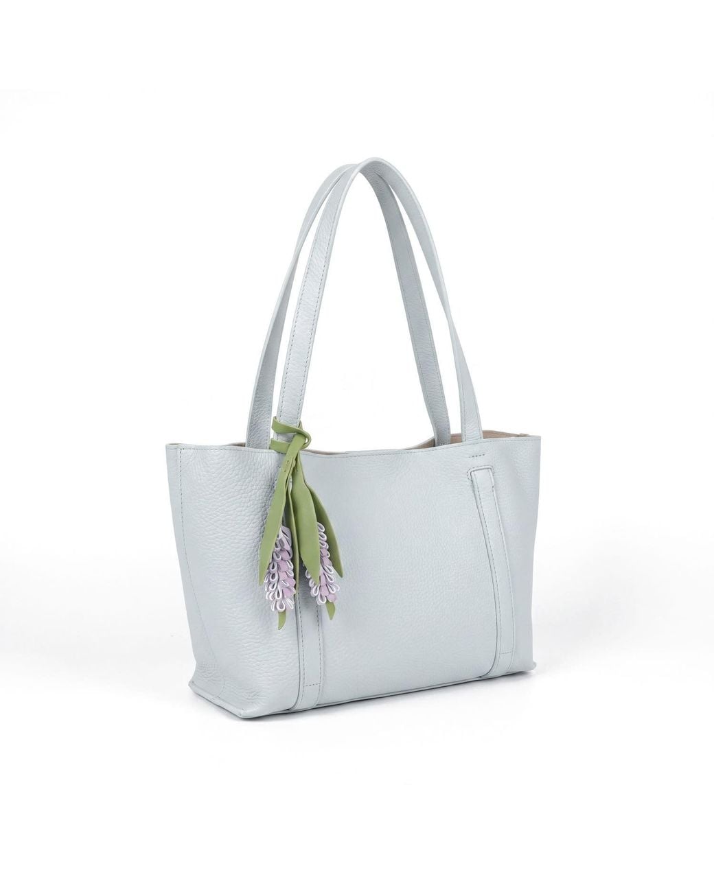 Modenaire Blue Pebbled Leather Tote Bag With Removable Pouch And Charm