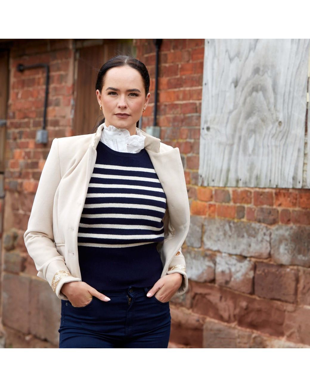 Guinea London Blue Neutrals & Cream Lurex Stripe Vest Knit Top
