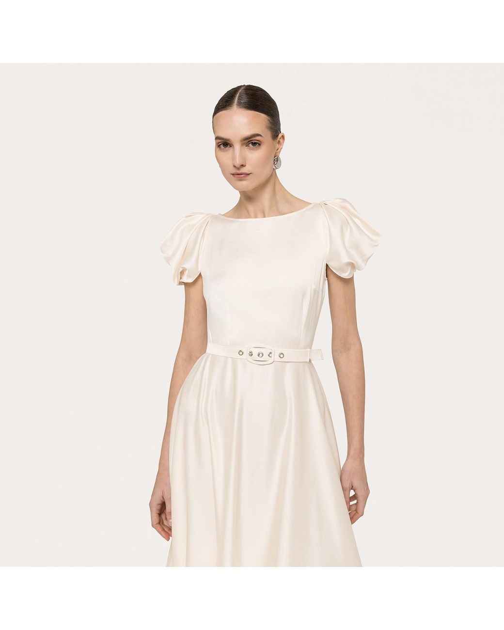 Nissa Natural Neutrals Belted Viscose Midi Dress Cream