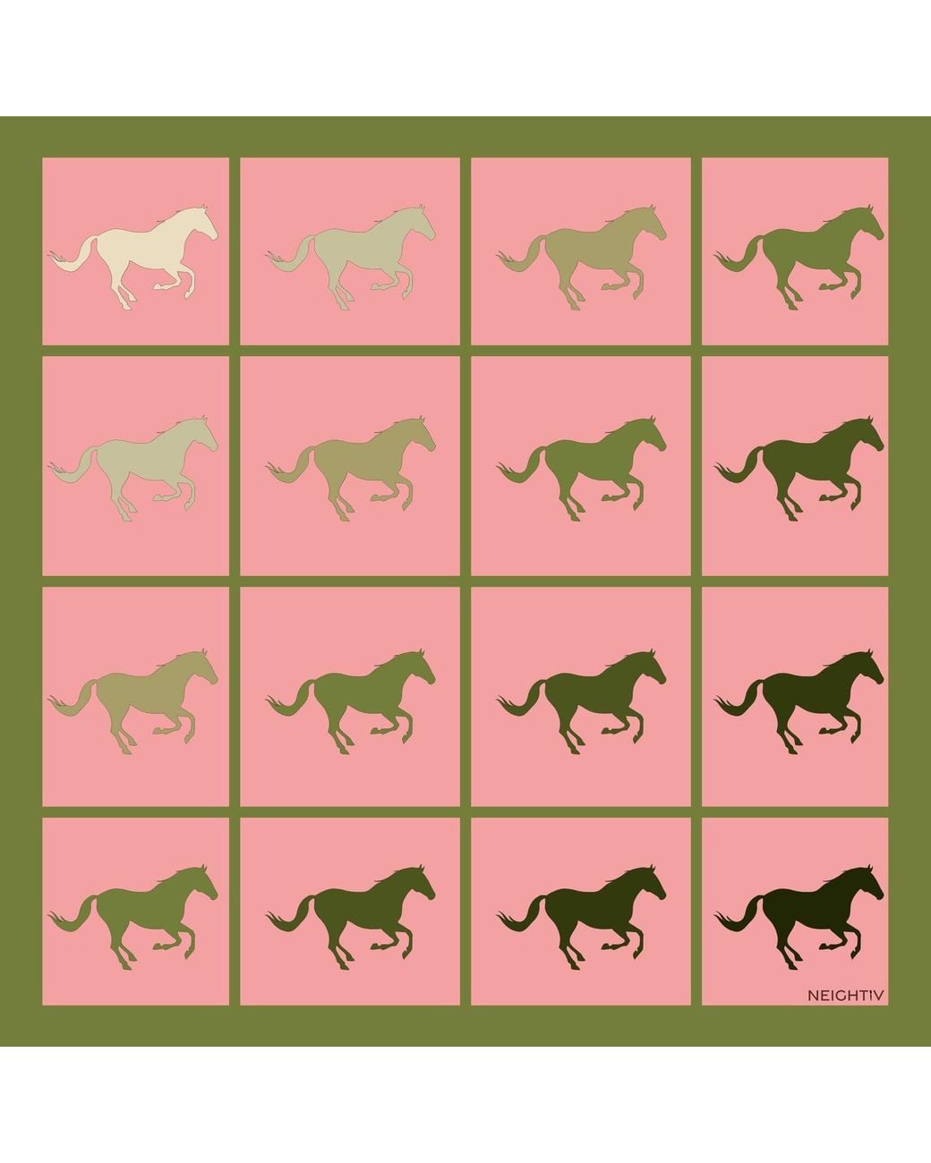 Neightiv Pink And Checkered Horse Silk Scarf- Galloping Hoofbeats Small