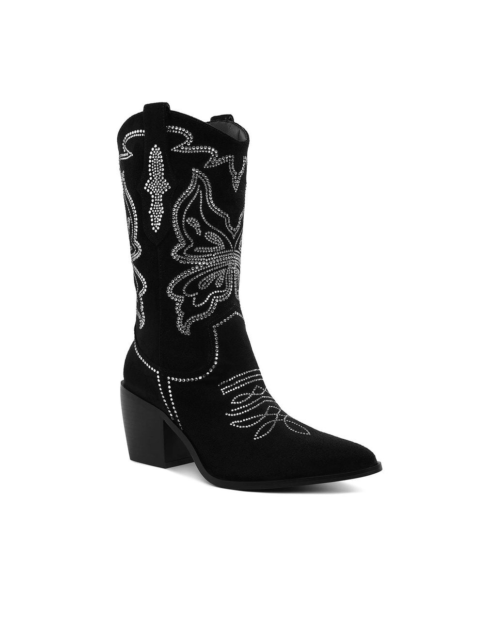 Rag & Co Black Latafa Rhinestones Embellished Cowboy Boots