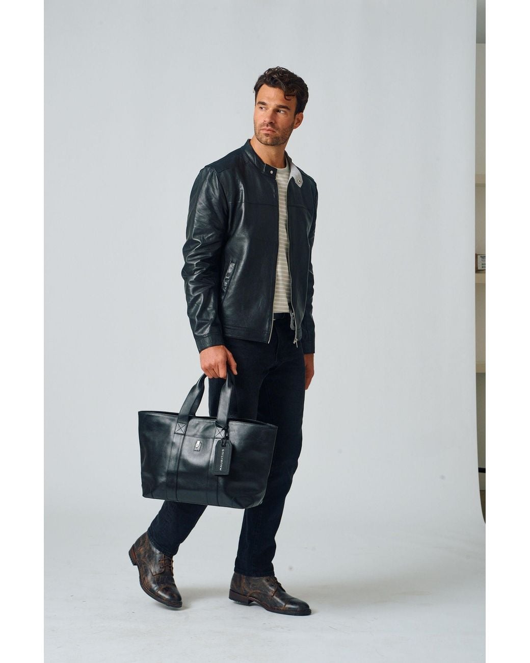 Mauritius Black Leather Bucket Tote Bag Alex