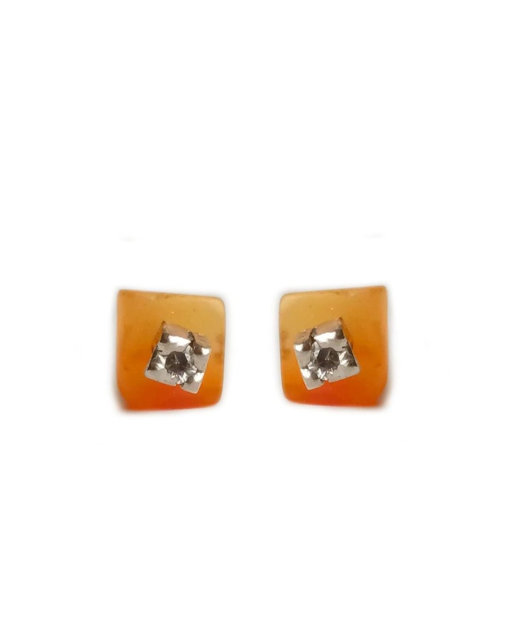 Lily Flo Jewellery Orange Carnelian Lab Grown Diamond Stud Earrings