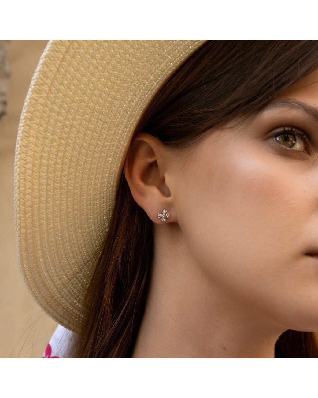 Spero London Metallic Fine 14Ct Solid Diamond Clover Earrings