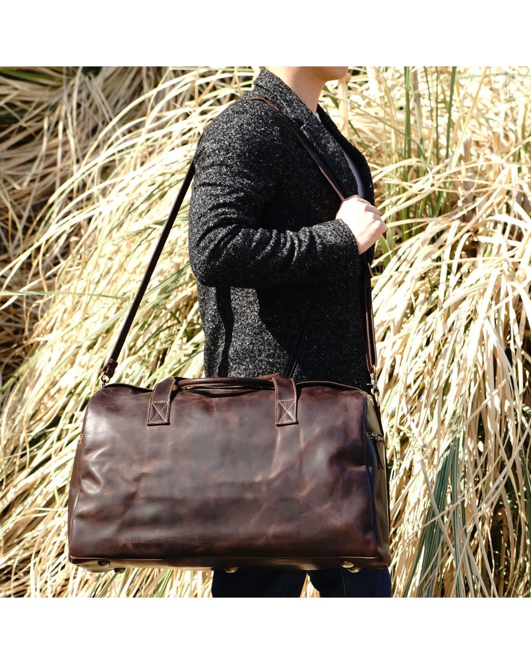 Touri Green Genuine Leather Weekend Bag for men