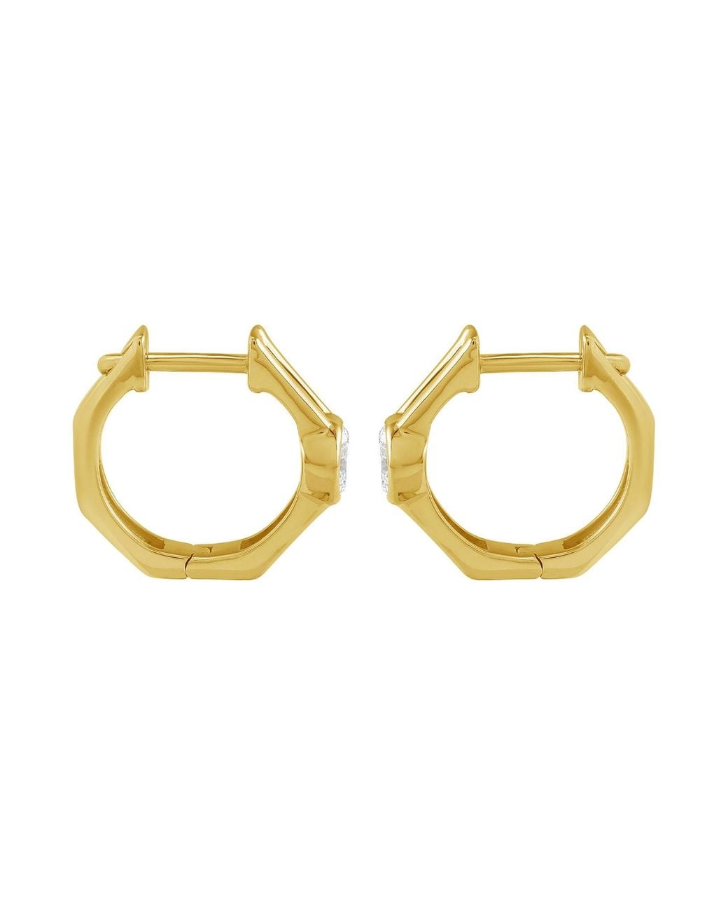 Artisan Metallic 14K Bezel Set Diamond Huggie Hoop Earrings