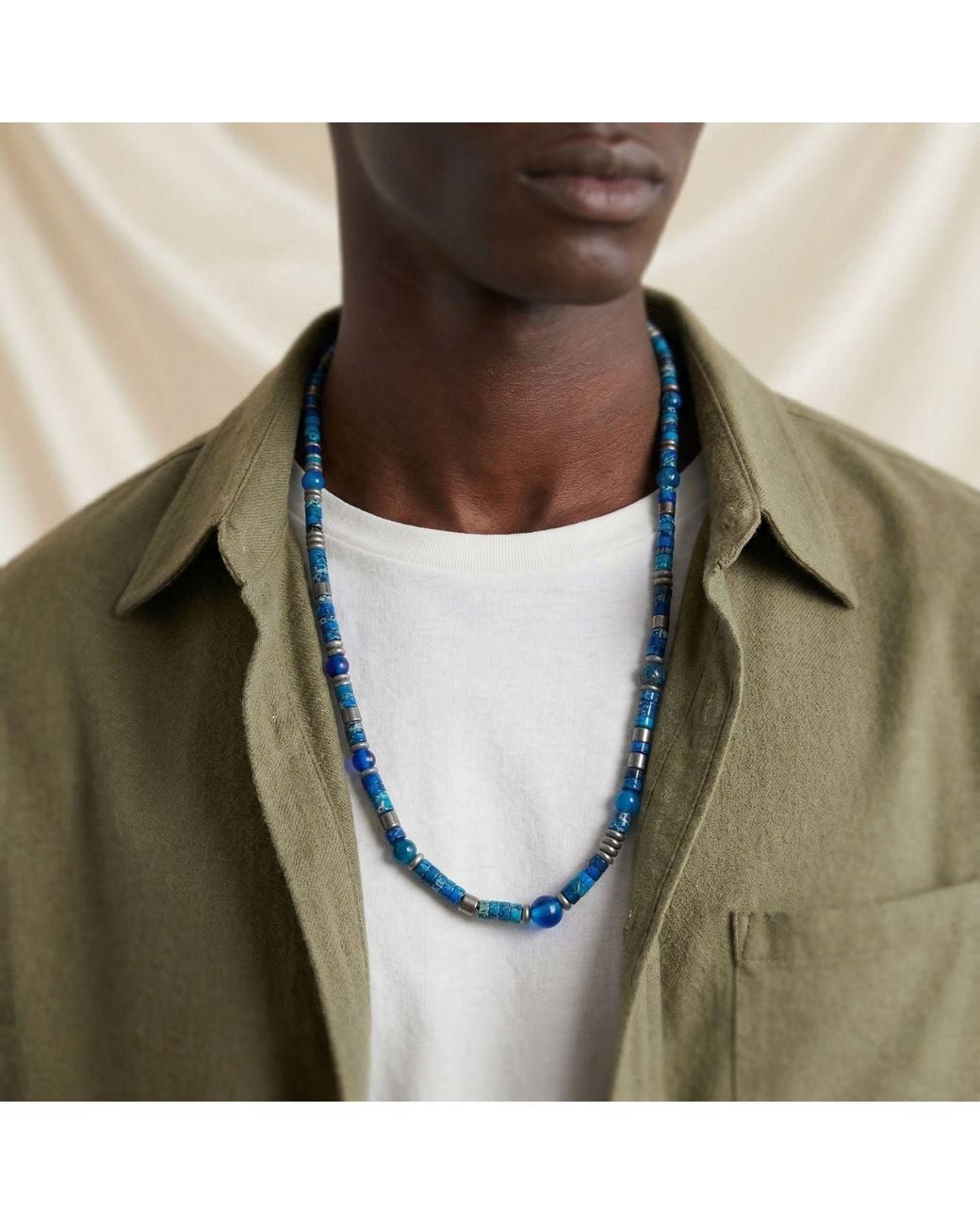 Jaredjamin Blue Sur Side Jasper Beaded Necklace for men