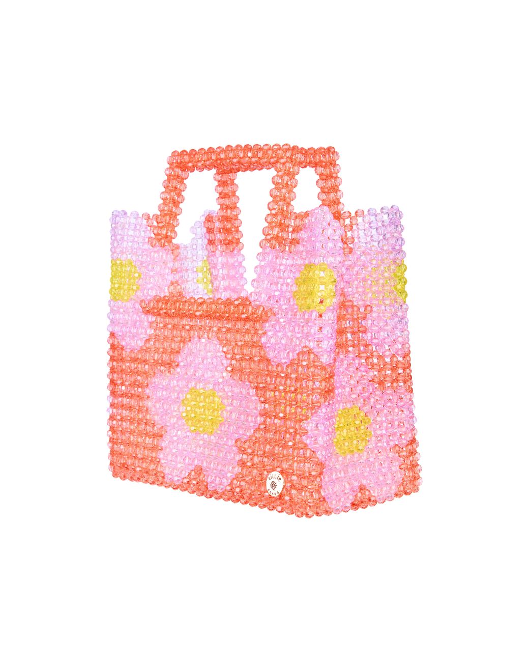 Tillie Beads Pink Daisy Square Handle Tote Bead Bag