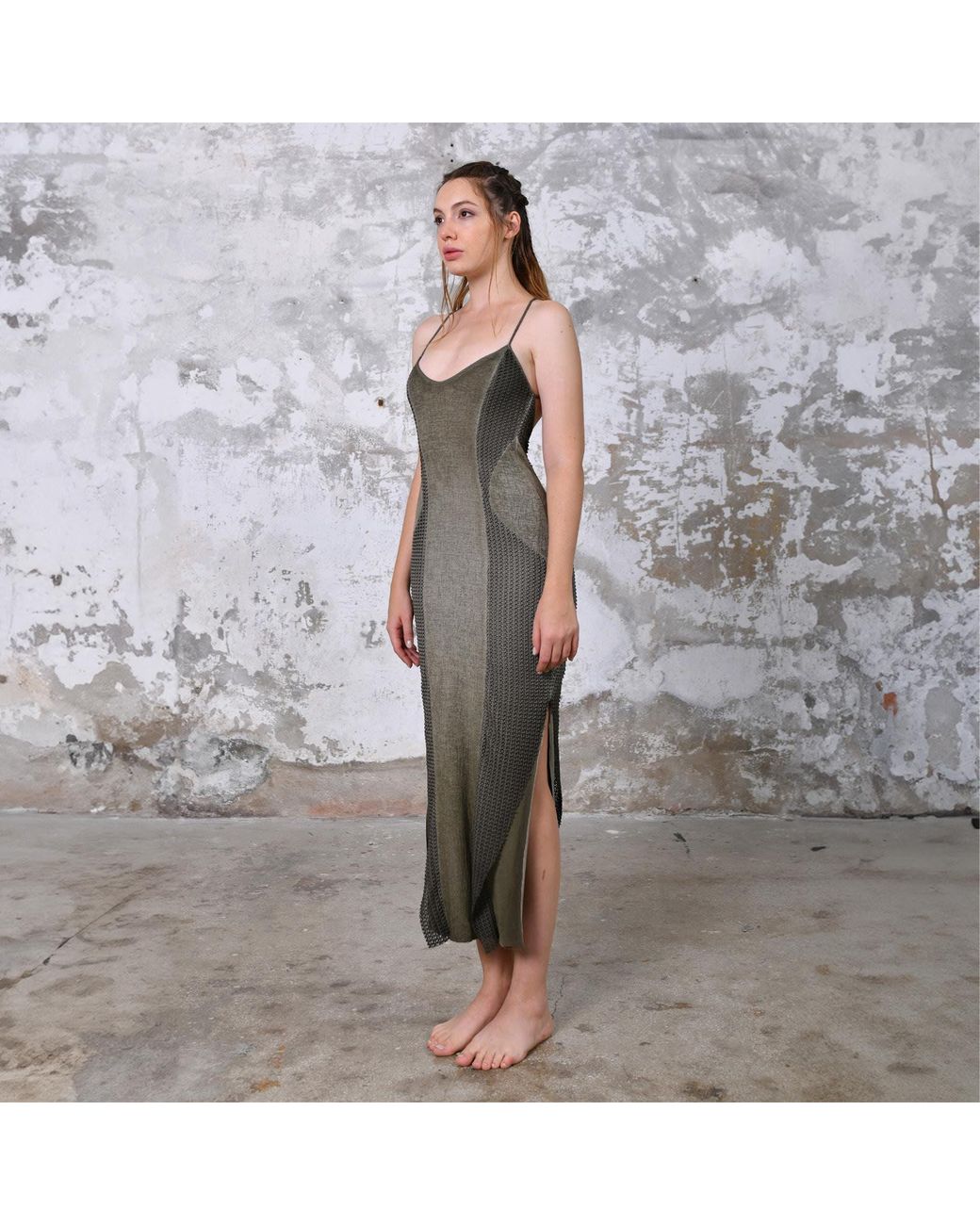 Zhenabia Green Armor Dress Khaki