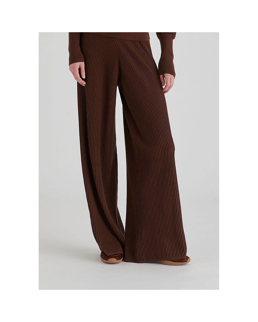 Paisie Brown Ribbed Trousers With Wide Waistband
