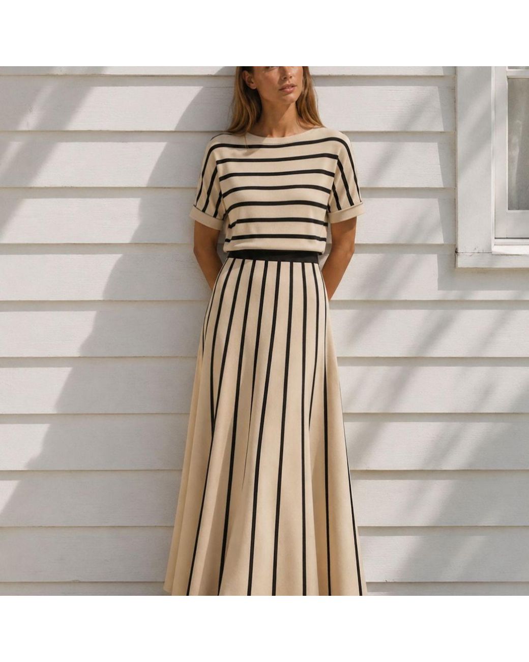 Bel Cashmere Black Neutrals Arles Striped Skirt